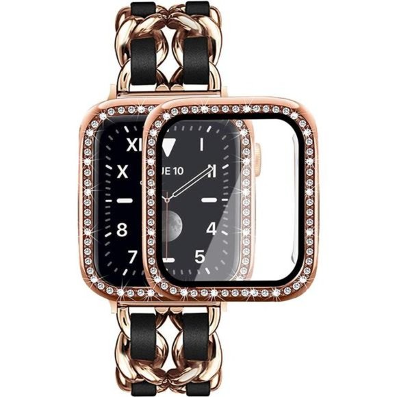 NEW Bling Gold/Black Apple Watch Band with Case main image 7
